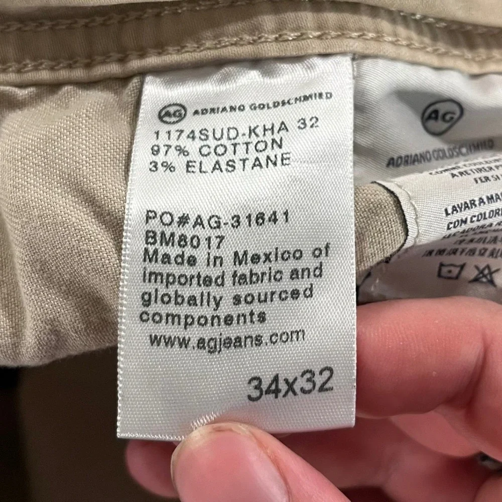 AG Adriano Goldschmied The Graduate Mens 34x32 Khaki Tailored Leg Pants